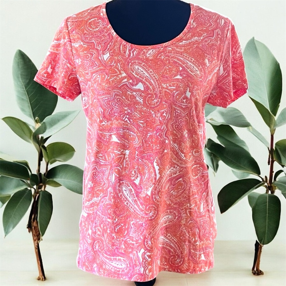 Jones New York Pink Paisley Short Sleeve Top